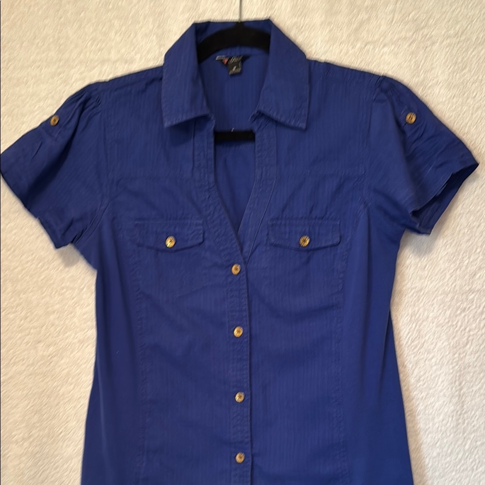 Blue Button-Up Women's Top - Picture 2 of 12